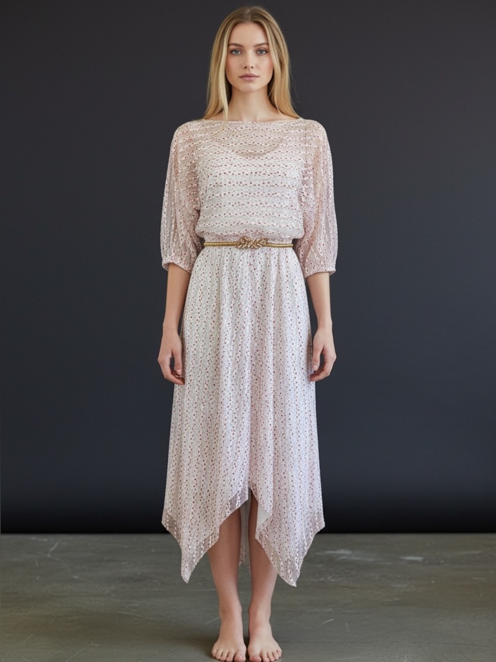 SHEER ROSEBUD Handkerchief Skirt Boho Dress / Vintage 70s 80s
